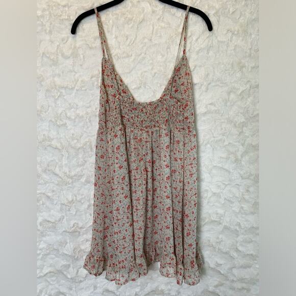 Altar’d State Women's Floral Ruffle Mini Dress Size Medium Tie-Front Beige Red - Picture 9 of 11